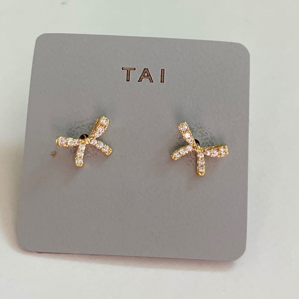 NWT Tai earrings, gold plated brass bow earring
